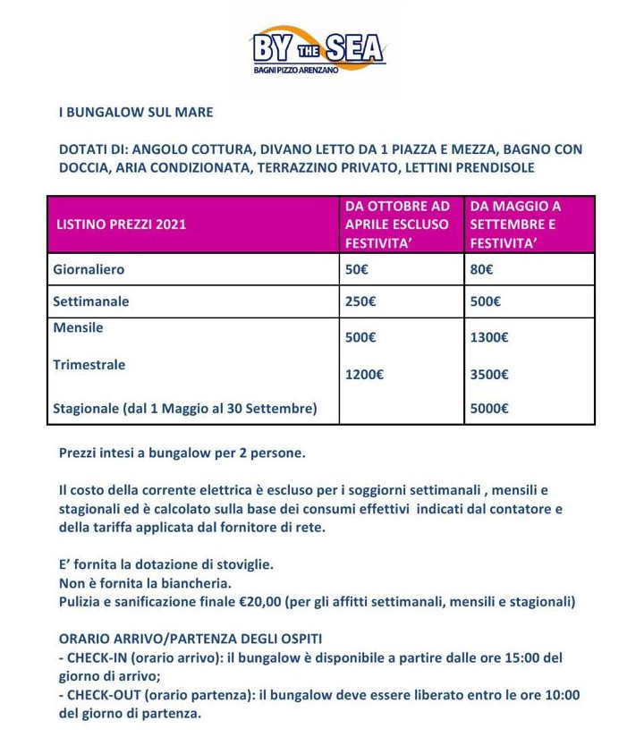 Listino Bungalow 2021